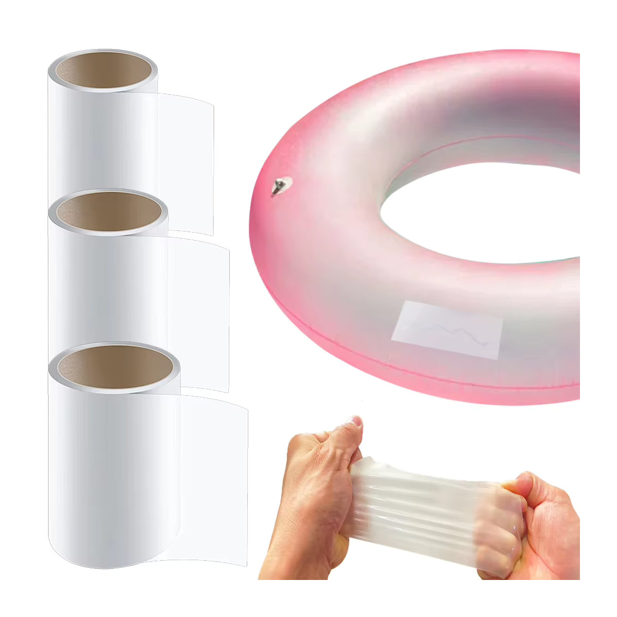 Multifunktionales TPU Reparaturset für aufblasbare Outdoor-Produkte und Schwimmbäder, 1m Rolle wasserdichtes Patch-Reparaturset - Bild 2