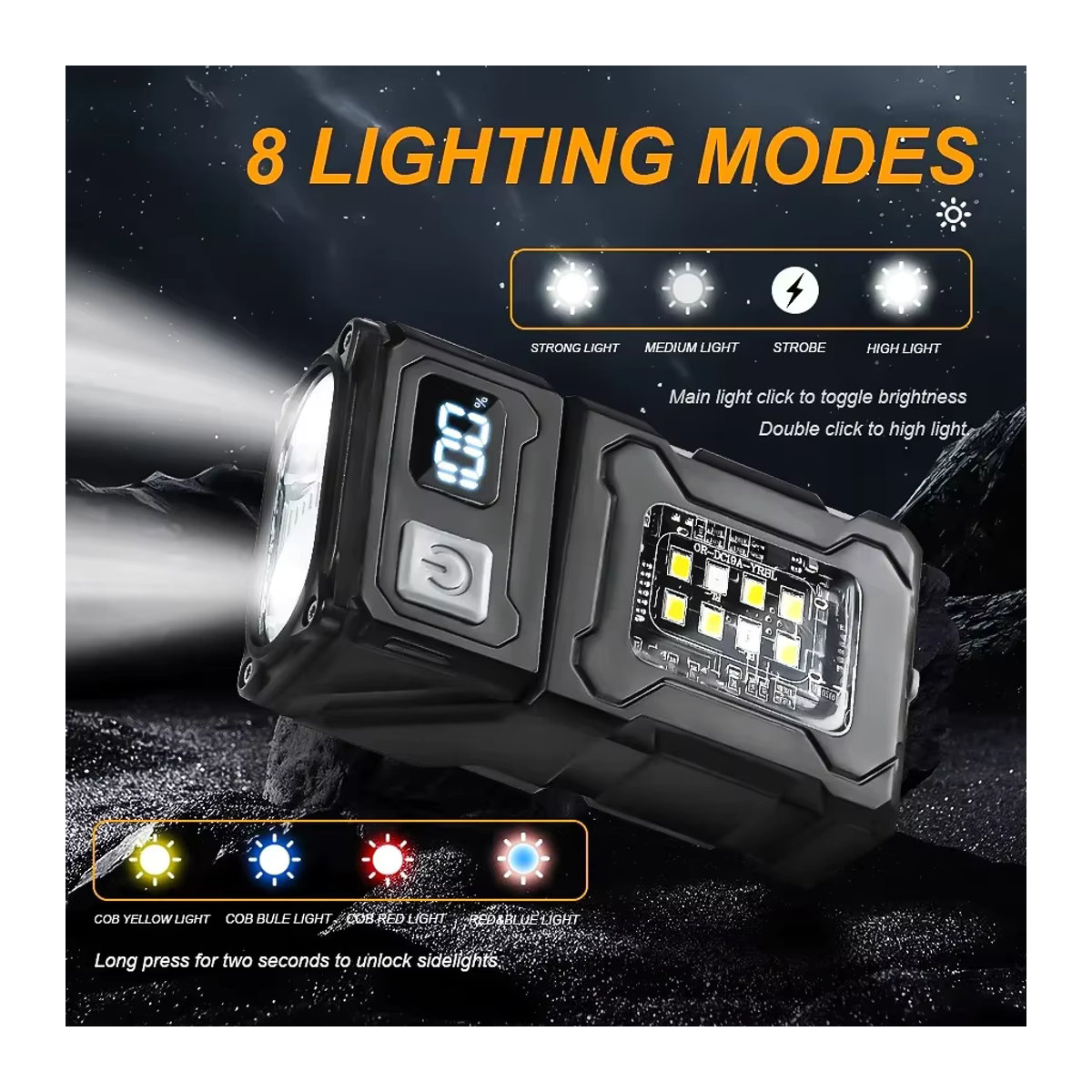 Multifunktions Mini LED COB Taschenlampe mit Dual-Lichtquelle, superhelle wiederaufladbare Camping-Notfalllampe mit Typ-C-Anschluss - Bild 3
