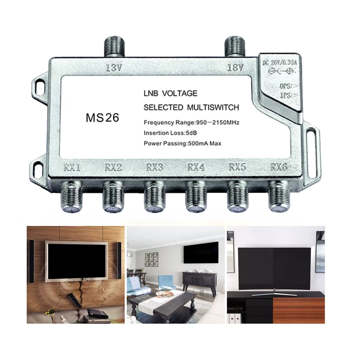Multischalter 2 Eingänge 6 Ausgänge 950–2150 MHz aus Zink mit Diseqc und LNB Power in Weiß und Silber - Bild 2