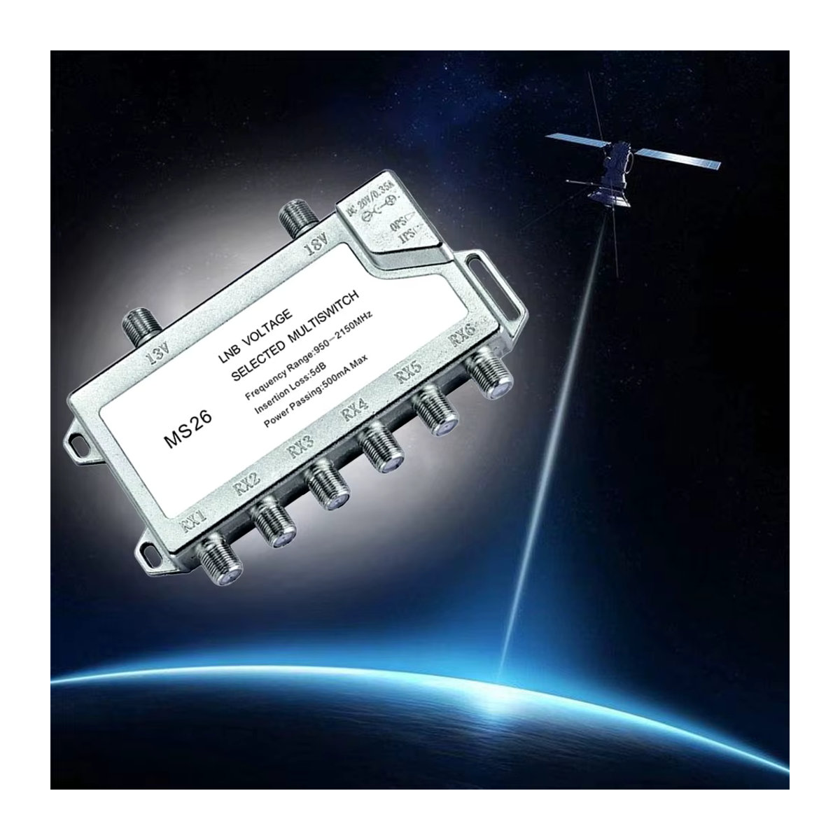 Multischalter 2 Eingänge 6 Ausgänge 950–2150 MHz aus Zink mit Diseqc und LNB Power in Weiß und Silber - Bild 3