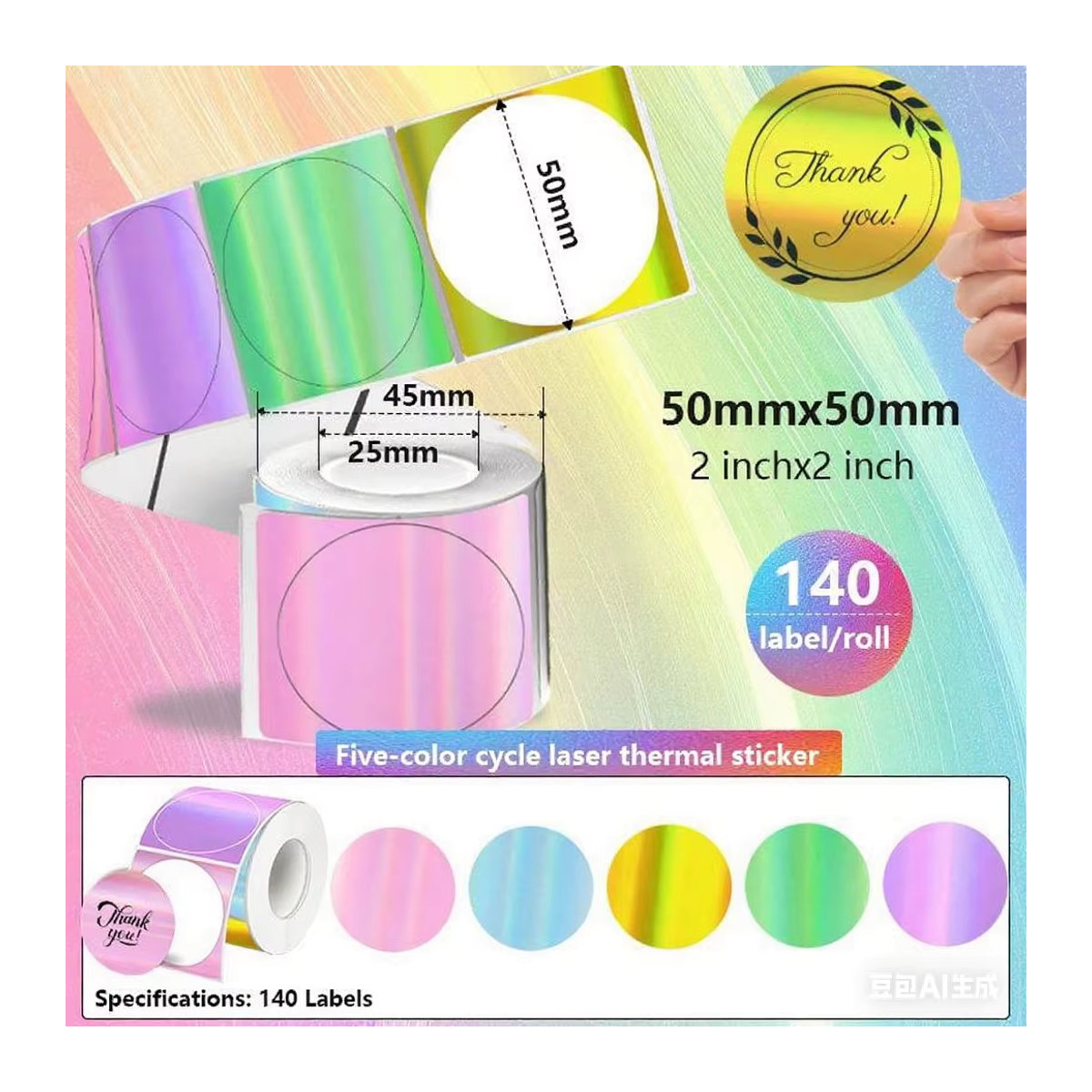 MUNBYN Holografische Laser-Sandpunkte-Aufkleber rund, Mehrfarbig, Durchmesser: 5,1 cm, DIY-Siegeletiketten für M110/M200/M120/M220 E210 P50 HPRT T20 - Bild 2