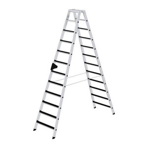 MUNK Günzburger Steigtechnik Aluminium Stufen-Stehleiter CLIP-STEP beidseitig begehbar mit 2 x 12 Stufen, alufarben, Arbeitshöhe max. 4,5 m