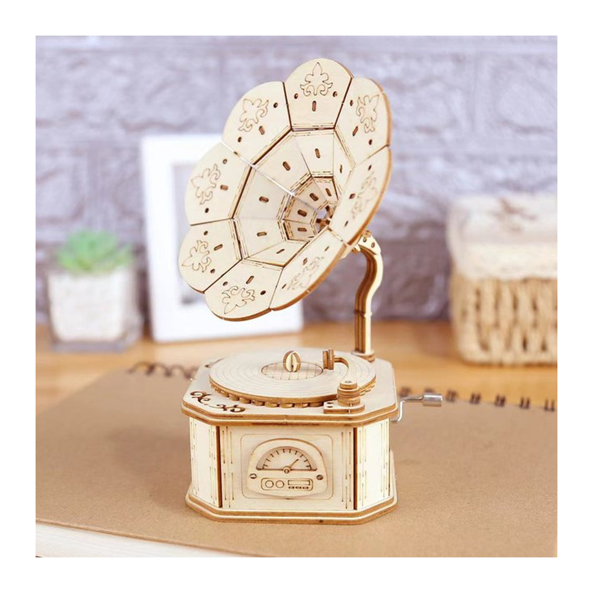 Music Park 3D Holz Puzzle Phonograph Sie sind mein Sonnenschein Vintage Spieluhr in Braun - Bild 1