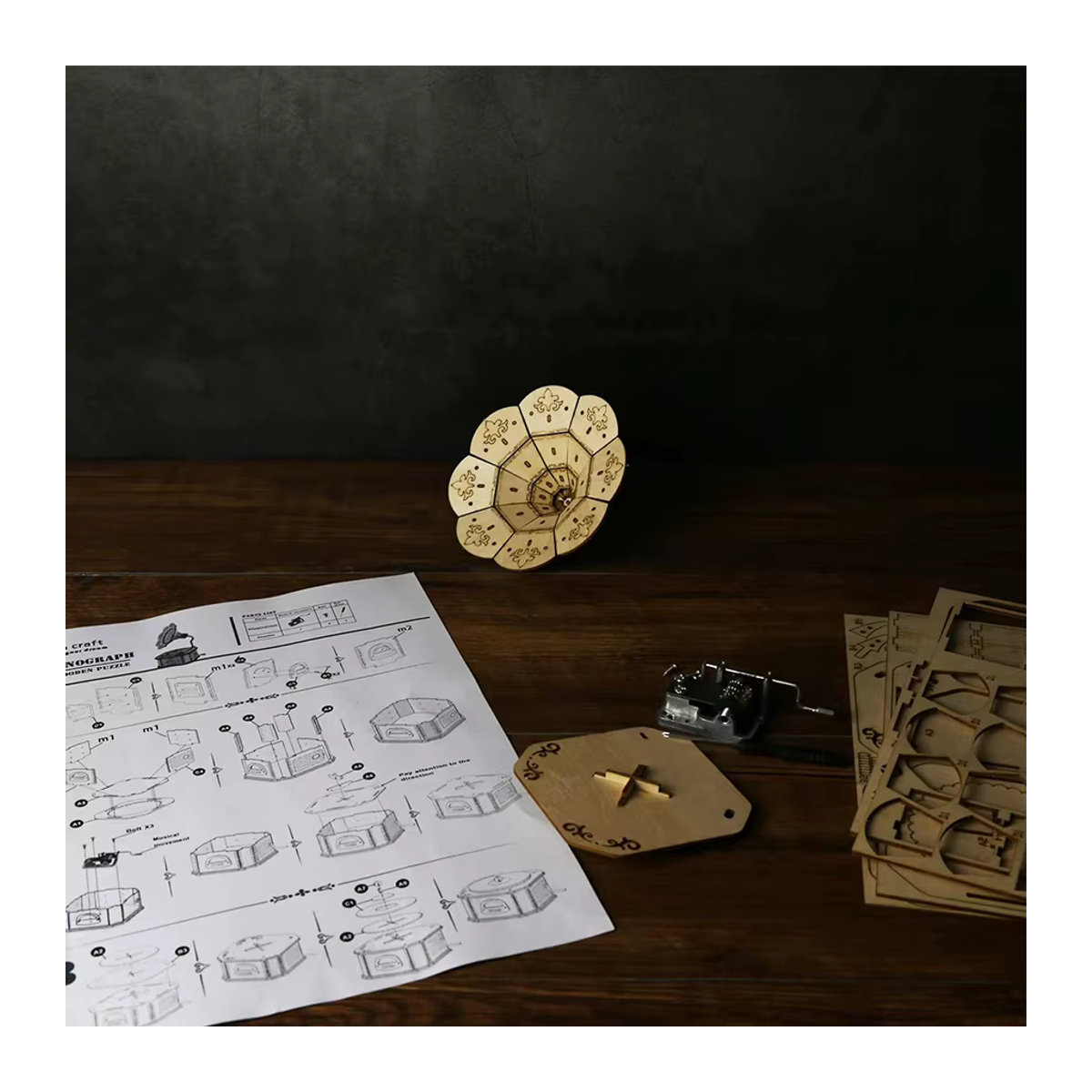 Music Park 3D Holz Puzzle Phonograph Sie sind mein Sonnenschein Vintage Spieluhr in Braun - Bild 3