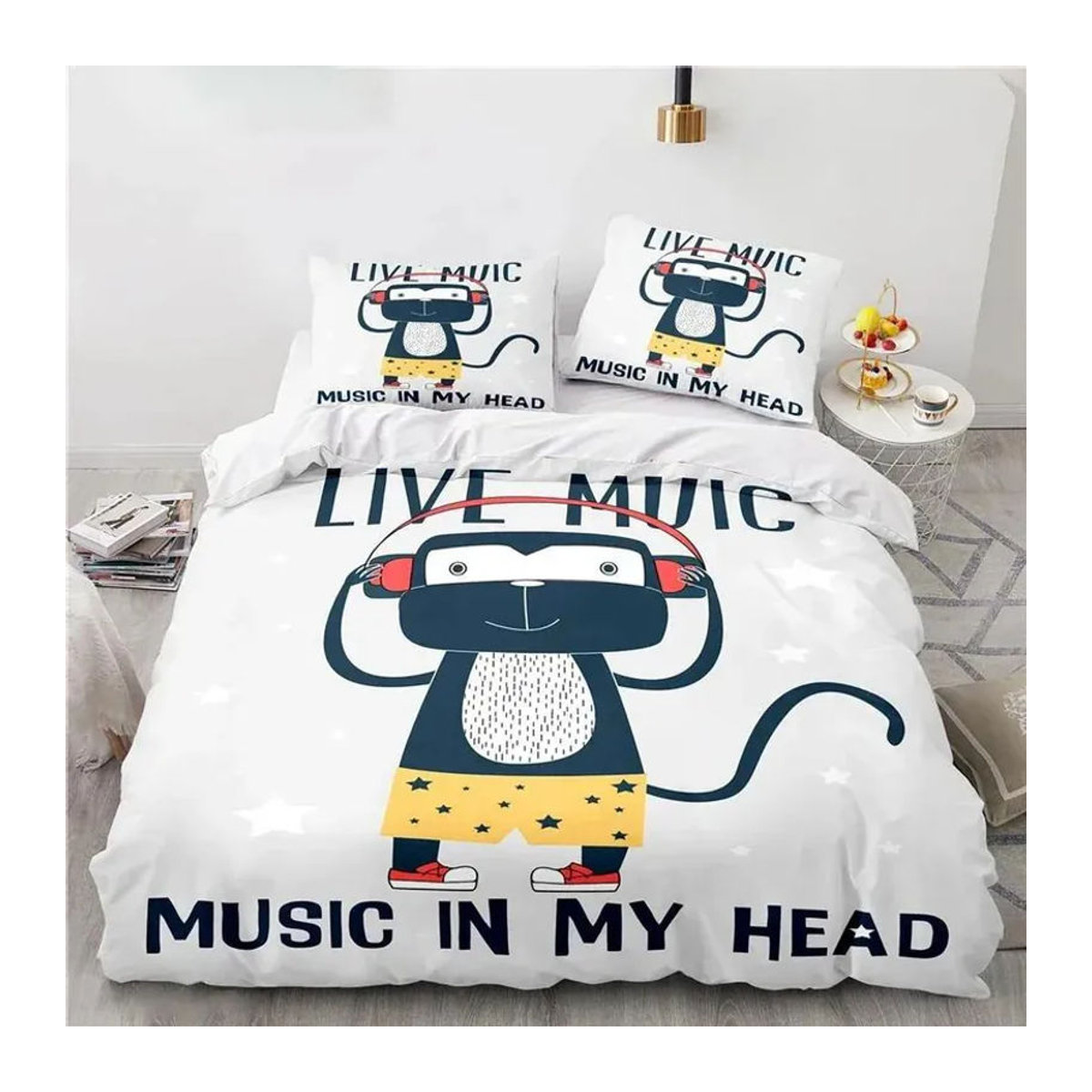 Musikalisches Affen Bettwäsche Set mit Cartoon-Design, 2-teilig, Multicolor, B/H: 70 x 133 cm - Bild 2