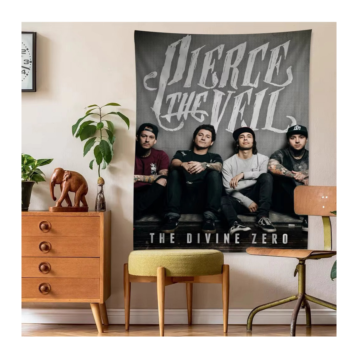 Musikband durchbrechen den Schleier Tapisserie Kunstdruck Science-Fiction Wandkunst Dekor B: 70 cm, H: 70 cm, T: 50 cm - Bild 4