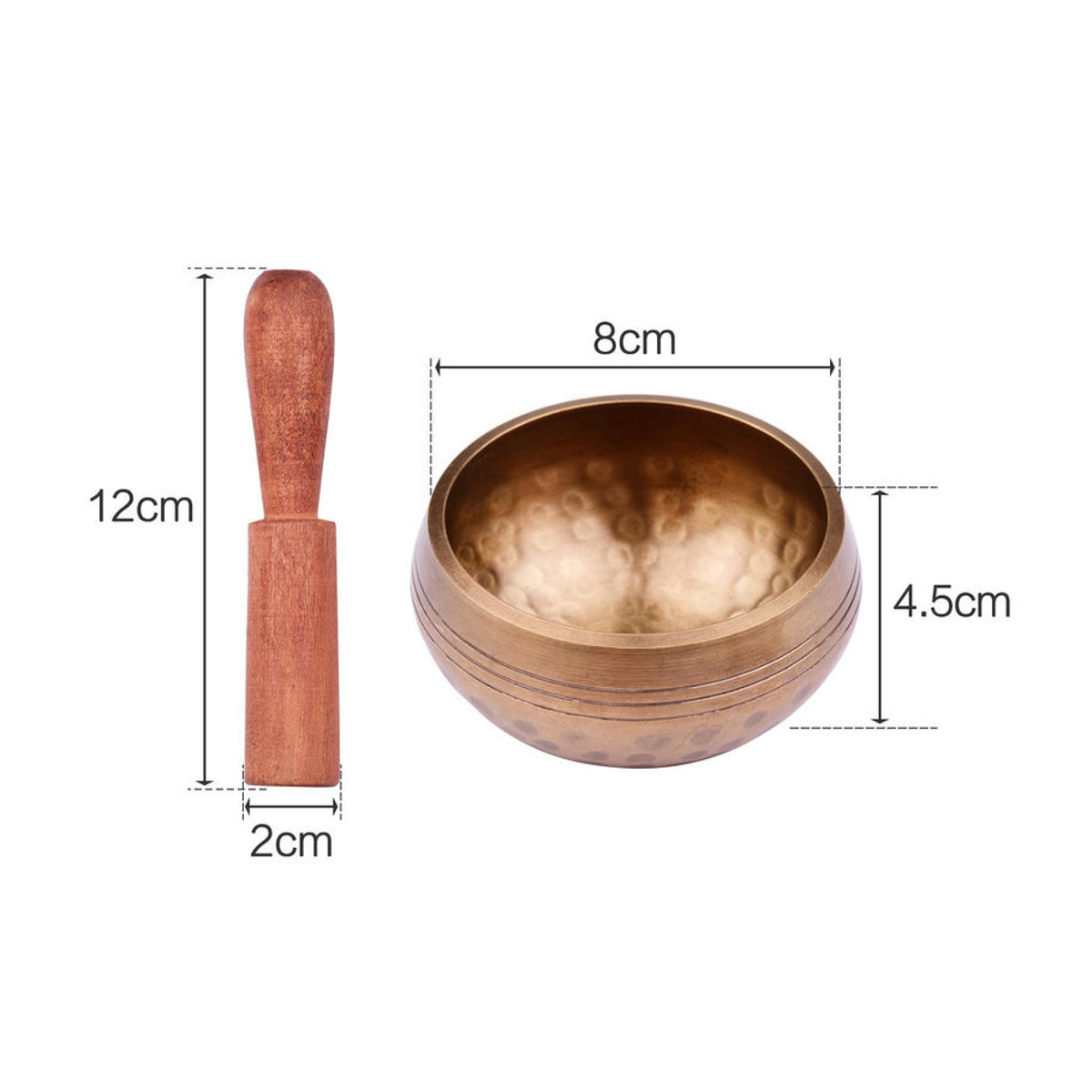 Muslady Tibetisches Klangschalen-Set für Meditation aus Metall in Gold mit Kissen und Holzschlägel, Durchmesser: 8 cm - Bild 3