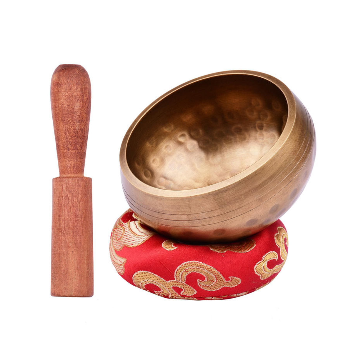 Muslady Tibetisches Klangschalen-Set für Meditation aus Metall in Gold mit Kissen und Holzschlägel, Durchmesser: 8 cm - Bild 5
