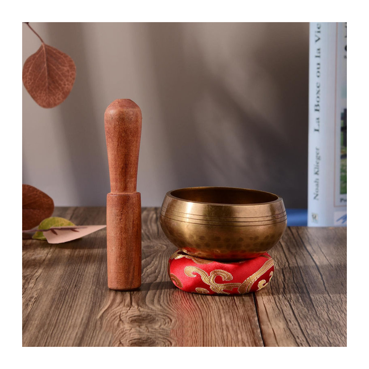Muslady Tibetisches Klangschalen-Set für Meditation aus Metall in Gold mit Kissen und Holzschlägel, Durchmesser: 8 cm - Bild 6