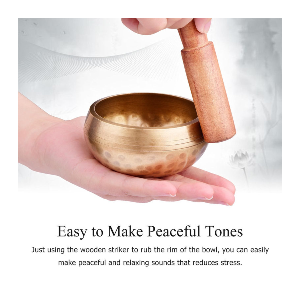 Muslady Tibetisches Klangschalen-Set für Meditation aus Metall in Gold mit Kissen und Holzschlägel, Durchmesser: 8 cm - Bild 7