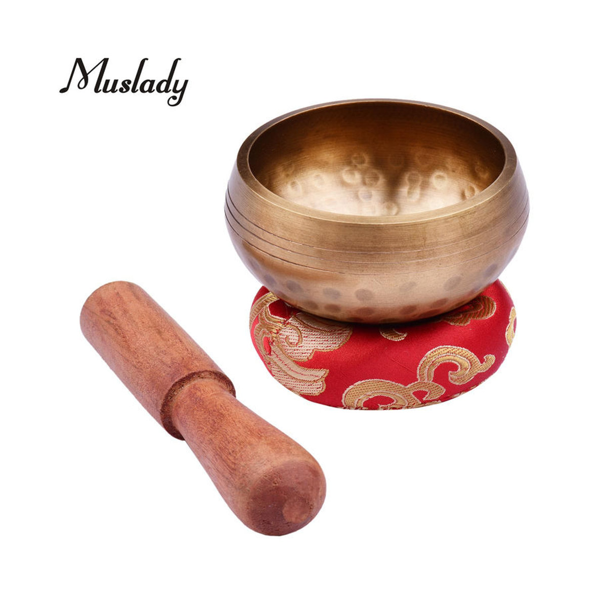 Muslady Tibetisches Klangschalen-Set für Meditation aus Metall in Gold mit Kissen und Holzschlägel, Durchmesser: 8 cm - Bild 9