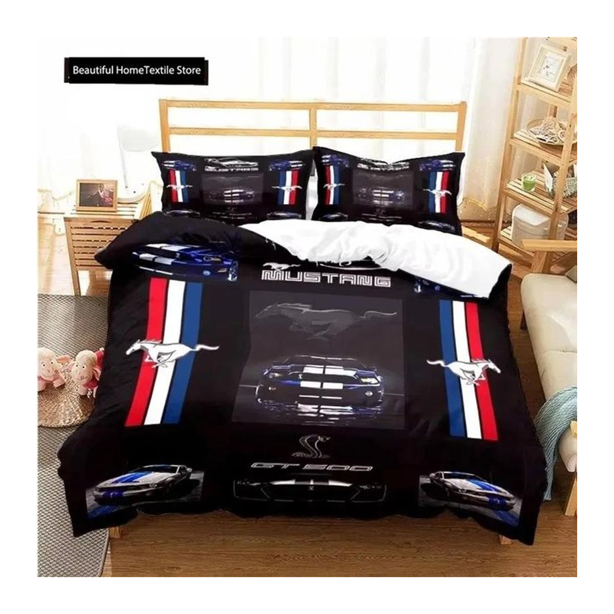 Mustang Auto Muster Bettwäsche Set für Erwachsene und Jungen, 3-teiliges Bettbezug Set, B/H: 135 x 200 cm - Bild 1