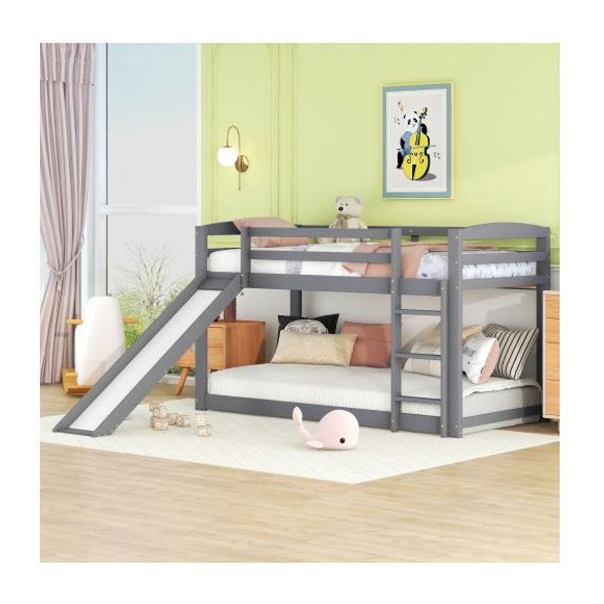 MUVOE Etagenbett aus Massivholz mit Rutsche in Grau, B/T/H: 90 x 200 cm - Bild 1