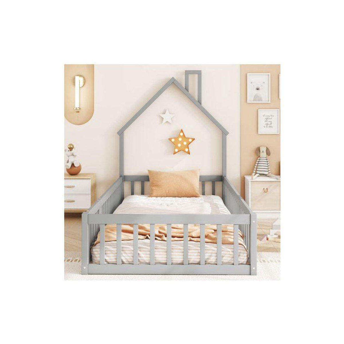 MUVOE Kinderbett mit Sicherheitsgitter im modernen Design, Grau, B: 90 cm, L: 200 cm - Bild 3