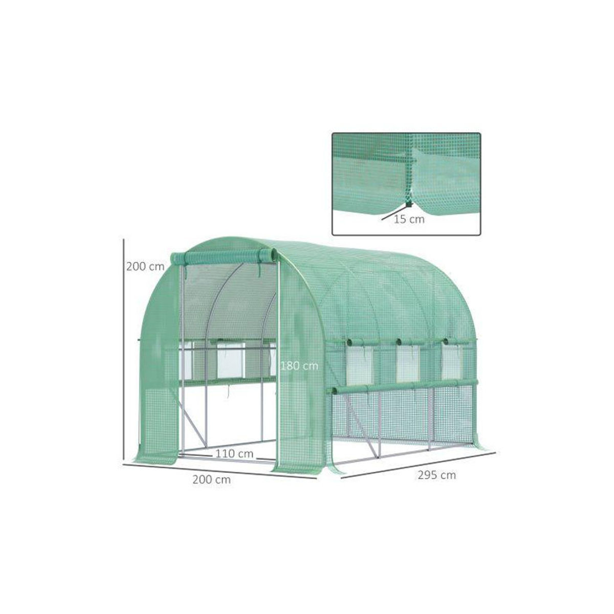 MUVOE Tunnelgewächshaus aus Edelstahl und grüner PE-Folie B/T/H: 295 x 200 x 200 cm - Bild 3