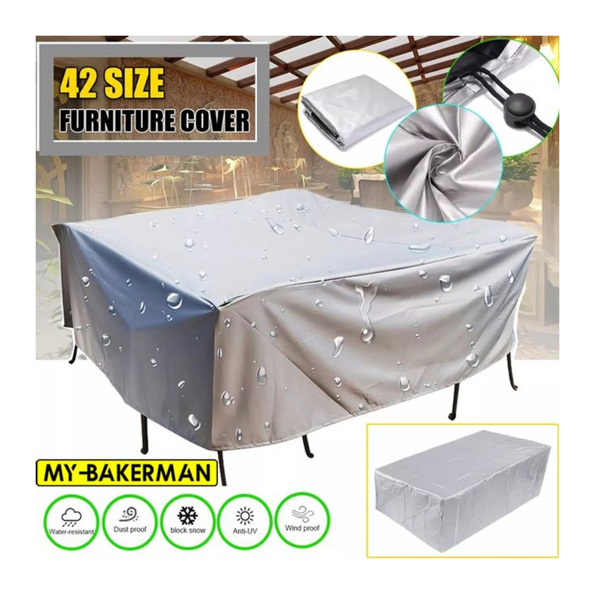 MY·BAKERMAN Gartenmöbel Schutzhülle wasserdicht für Terrassenmöbel in Silber und Grau - Bild 1