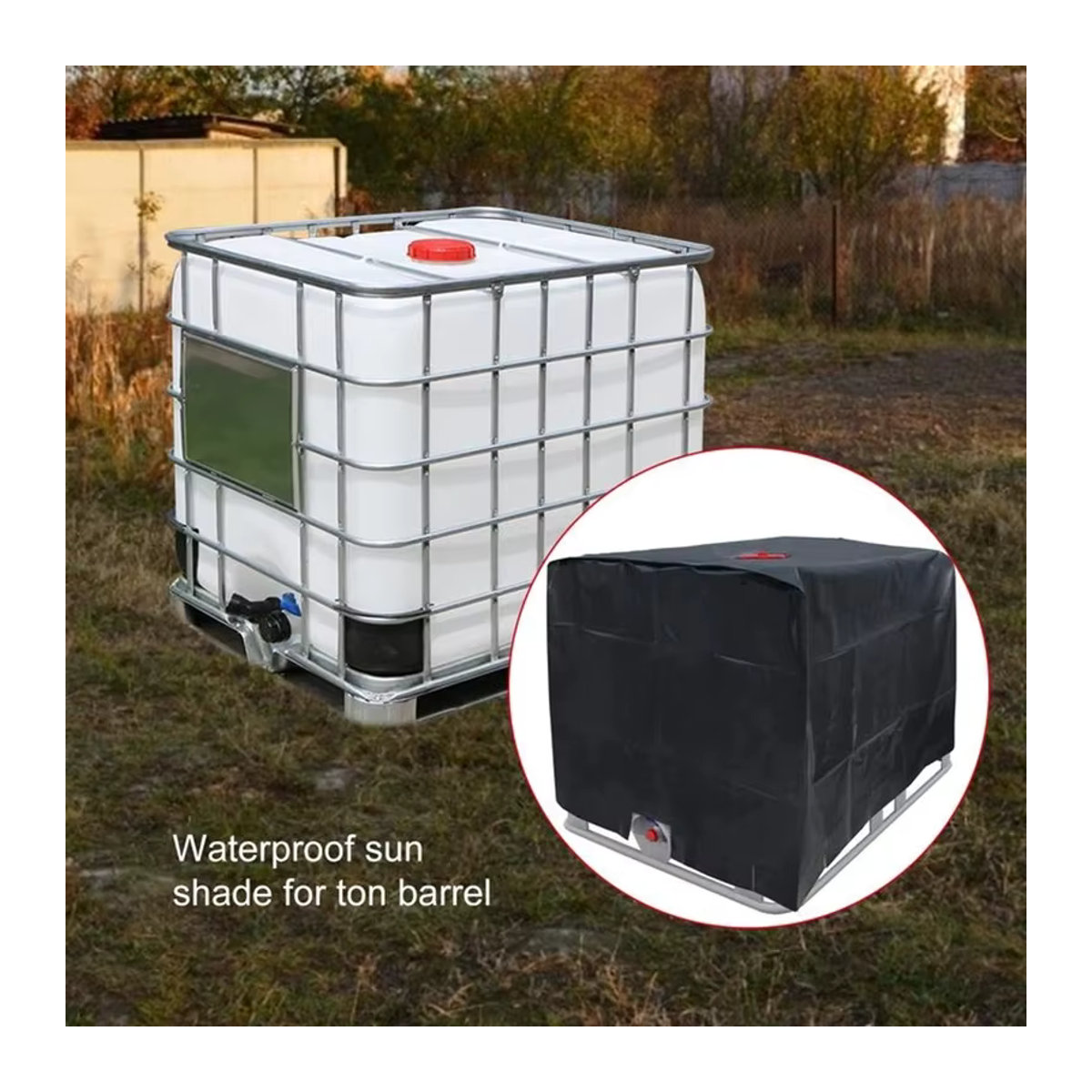 MY·BAKERMAN Schwarze IBC-Wassertank-Schutzhülle für 1000 Liter, wasserdichte Tragetasche für den Außenbereich mit Sonnenschutz und Staubschutz - Bild 5