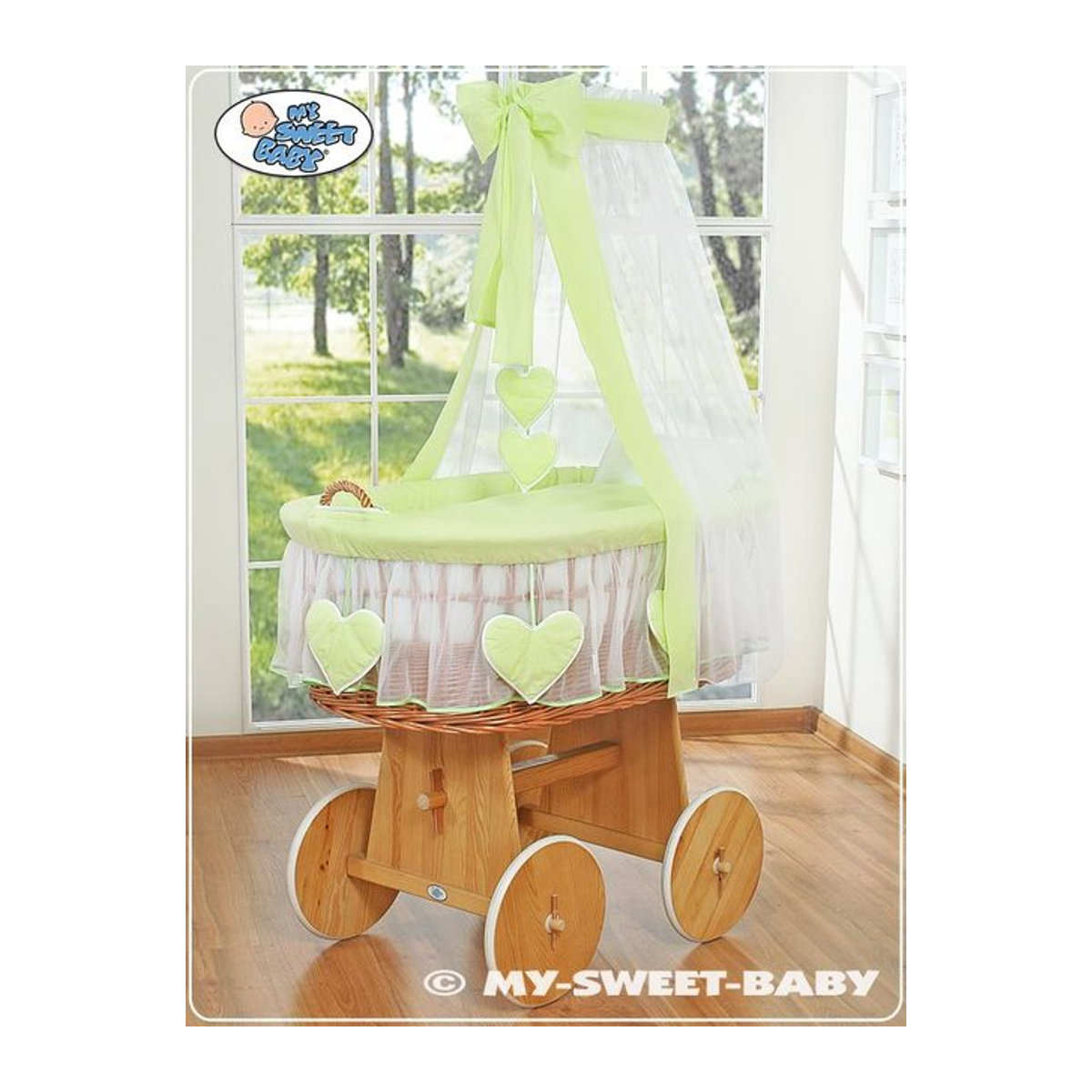 My Sweet Baby Moseskorb Amelie aus Holz mit Verdeck in Grün - Bild 1