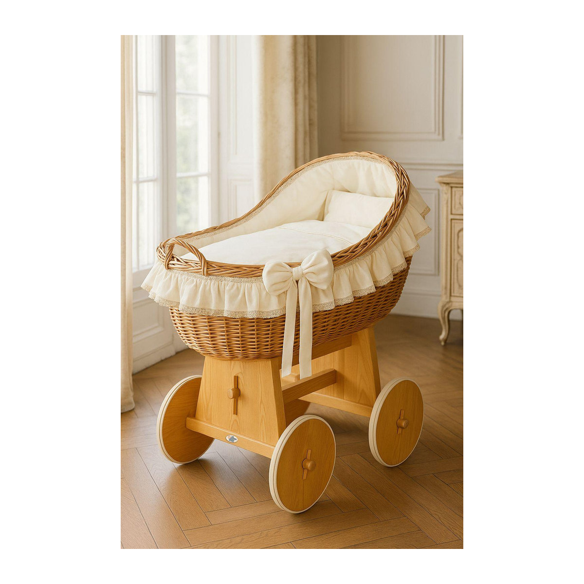 MY SWEET BABY Moseskorb Carina aus Holz mit Korb-Abdeckung und Bettwäsche in Natur und Creme - Bild 2