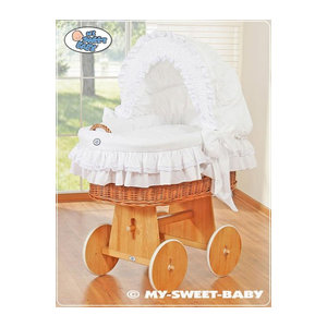 MY SWEET BABY Stubenwagen Kleiner Engel in Weiß und Natur im Landhausstil aus Rattan und Holz
