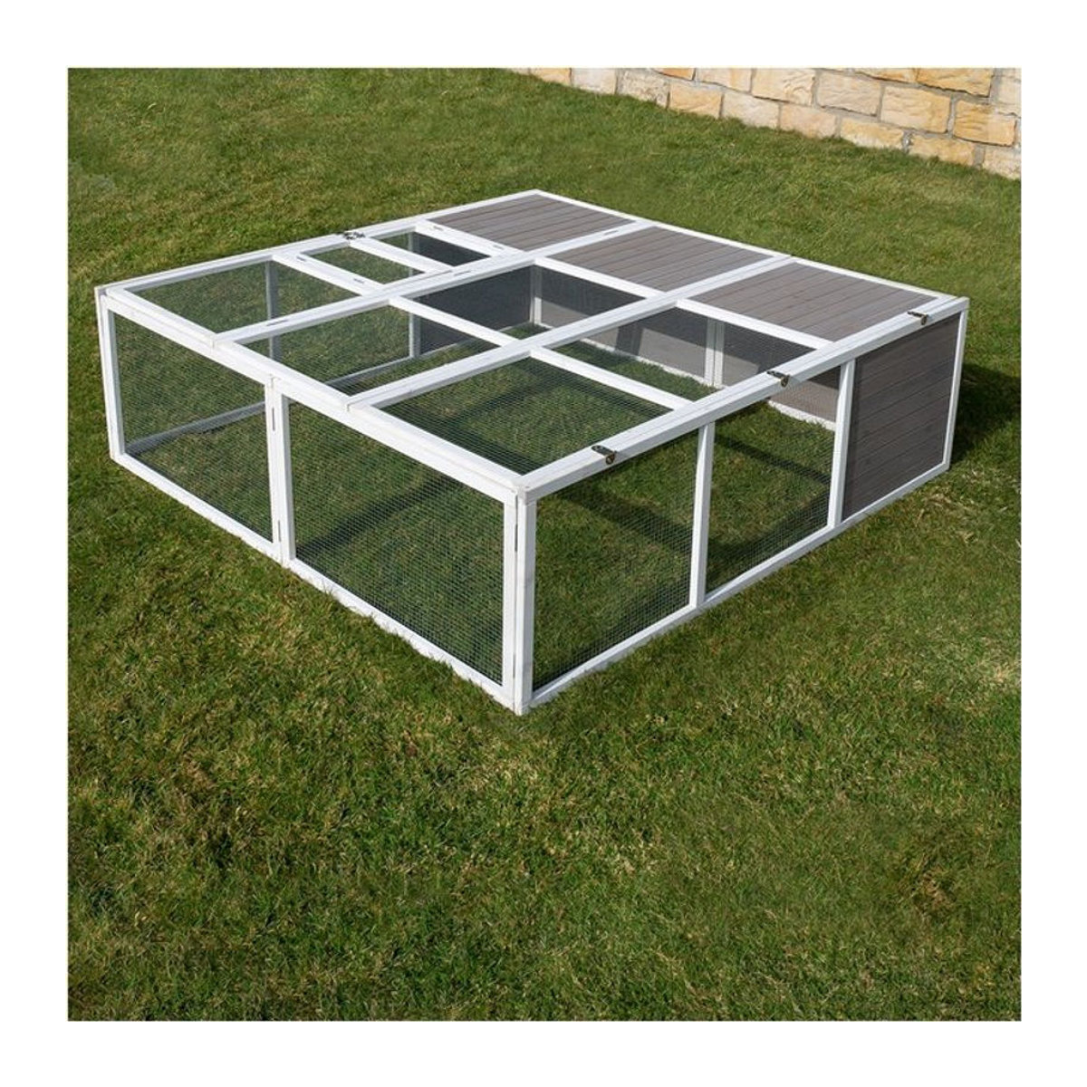 MyAnimal Hasenstall MH-06 Freilaufgehege Kaninchenstall XXL mit Unterstand Simple-Fold aus Vollholz in Grau - Bild 1