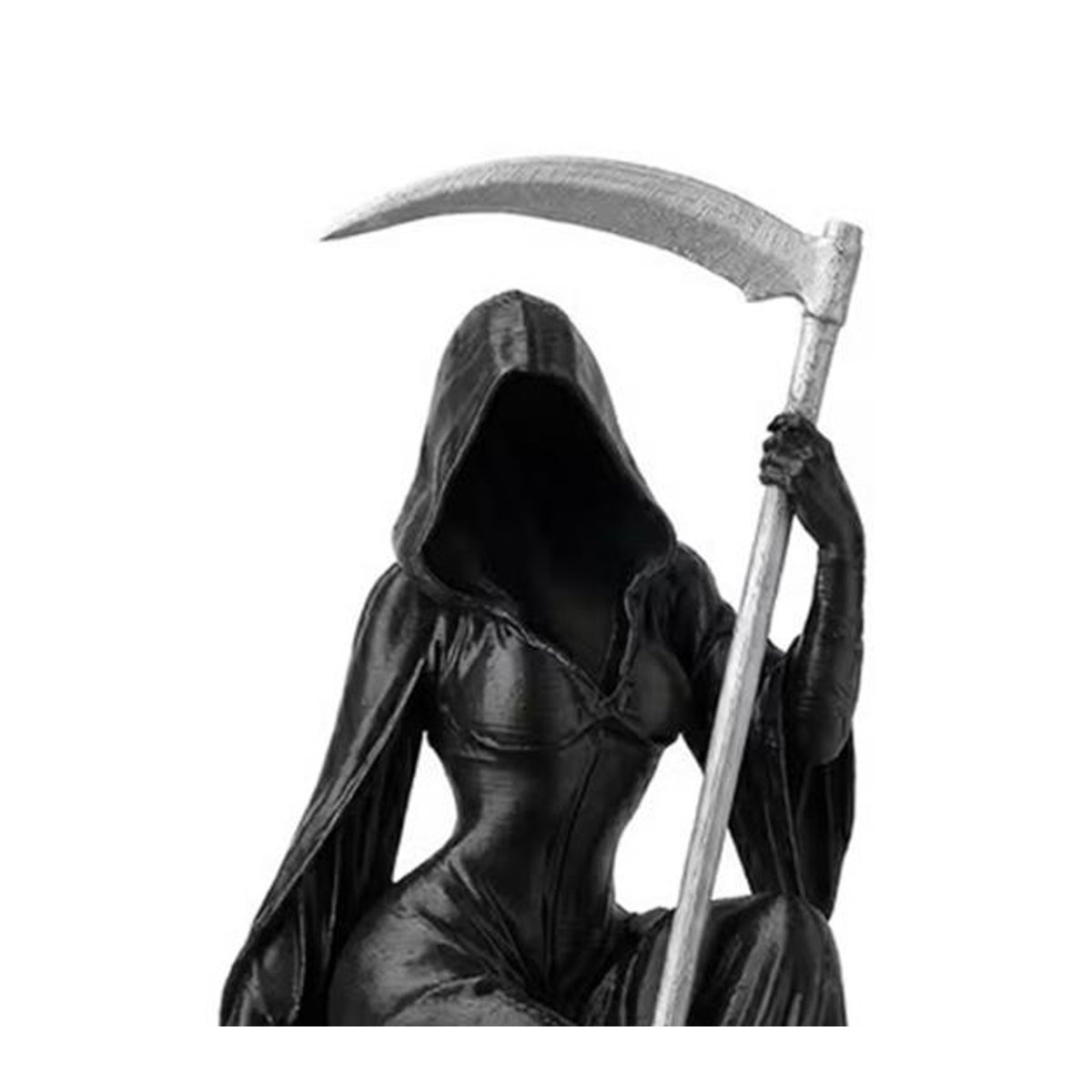 Mysteriöse weibliche Sensenmann Figur mit Sense in Schwarz, 3D-gedruckte gotische Skulptur aus Kunstharz für deine Schreibtisch-Dekoration - Bild 6