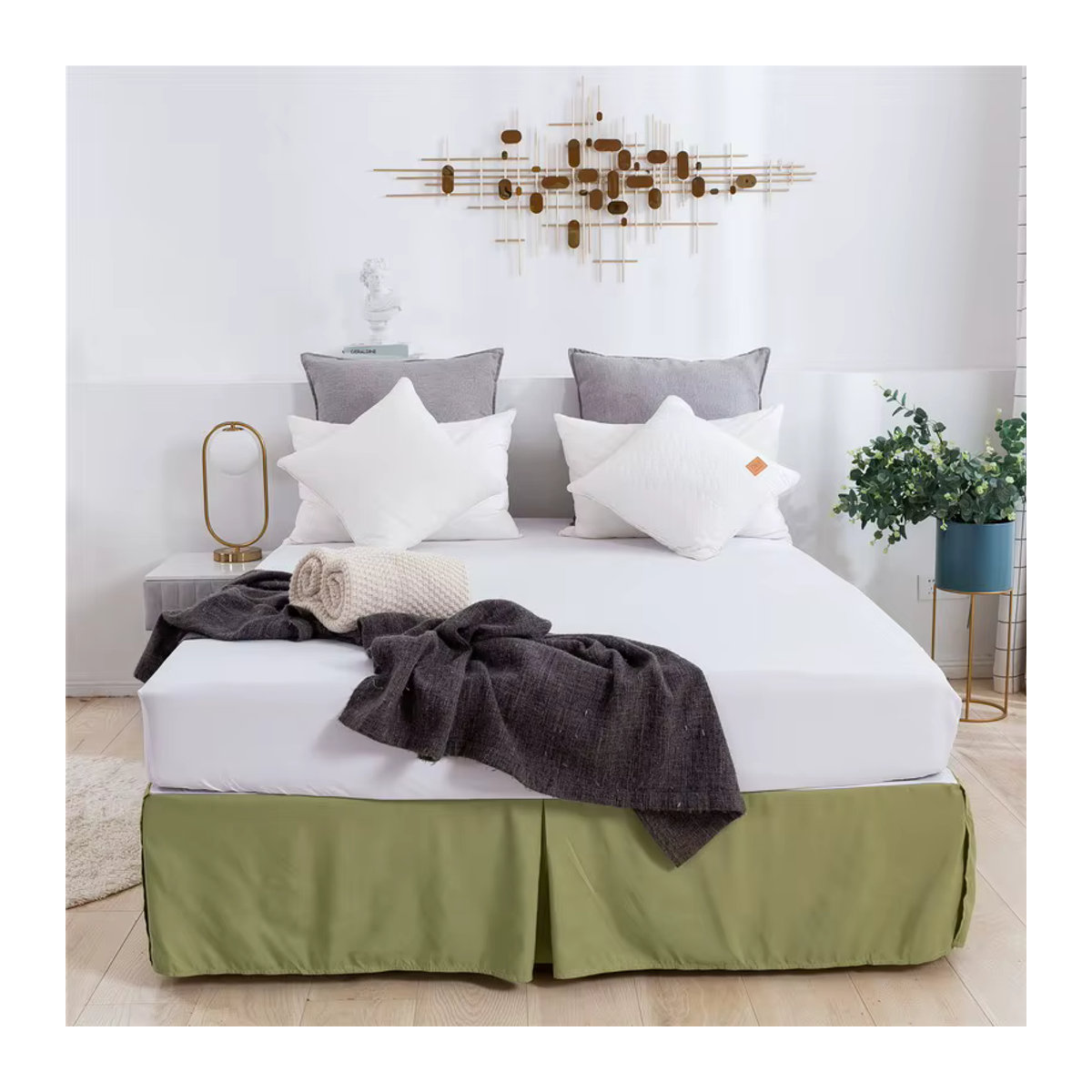 Mystybloom Bettrock aus gebürstetem Stoff in Grün, rutschfester Matratzenbezug für Twin, Full, Queen und King Size Betten - Bild 1