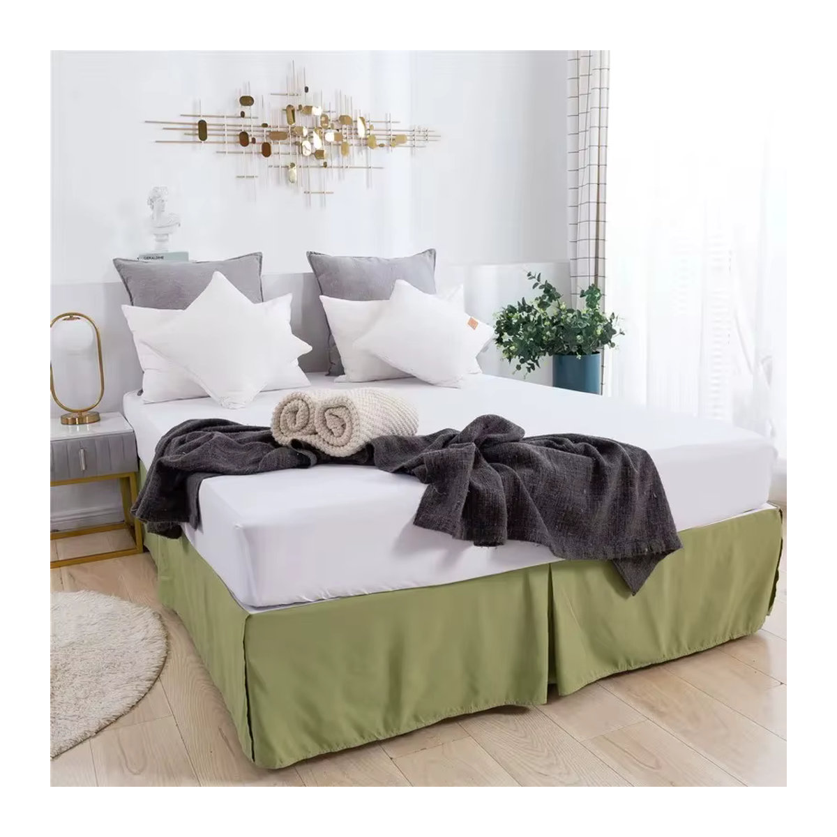 Mystybloom Bettrock aus gebürstetem Stoff in Grün, rutschfester Matratzenbezug für Twin, Full, Queen und King Size Betten - Bild 5