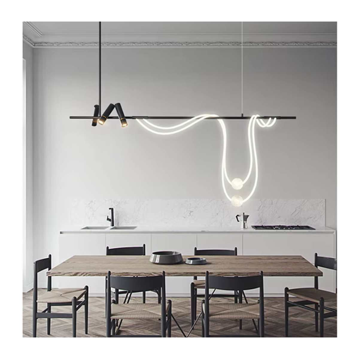 MZISOSOD Modern LED Kronleuchter in Schwarz aus Aluminium für Esszimmer, Küche oder Bar - Bild 4