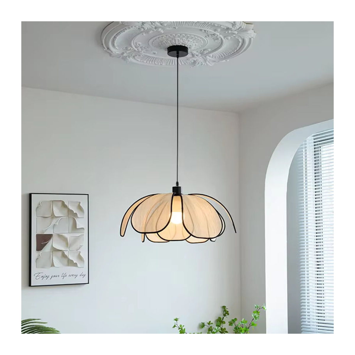 MZISOSOD Vintage Rattan Pendelleuchte in Beige für Esszimmer, Küche und Schlafzimmer - Bild 1