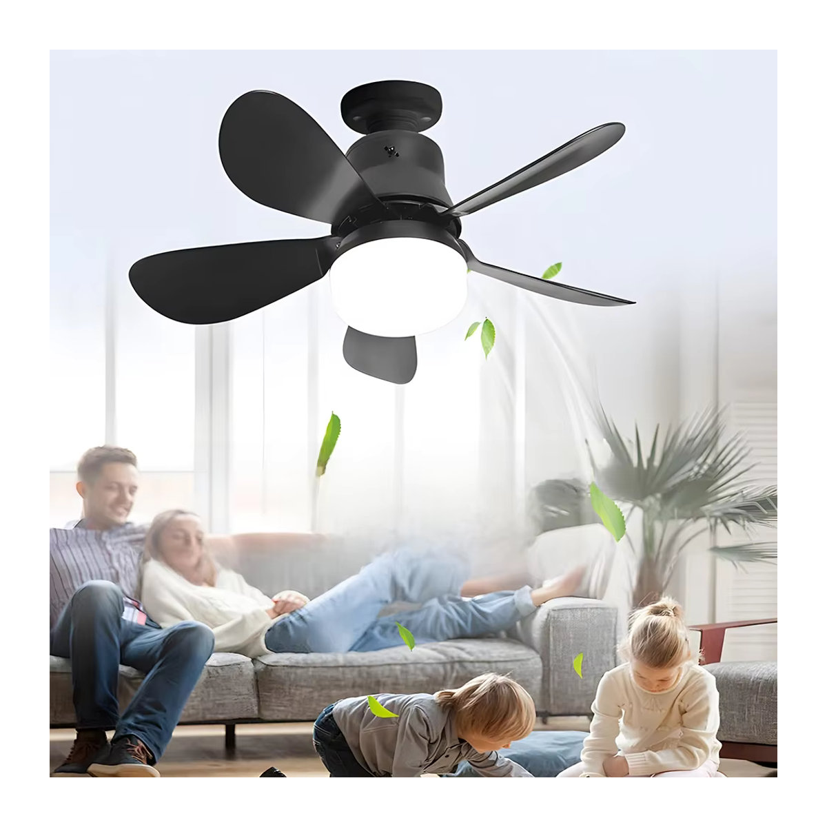 Mzvul Deckenventilator mit Licht in Schwarz, moderner E27 Deckenleuchten-Ventilator mit Fernbedienung, leise elektrische Deckenlampe mit 3 Geschwindigkeiten und Timer für dein Wohnzimmer - Bild 4