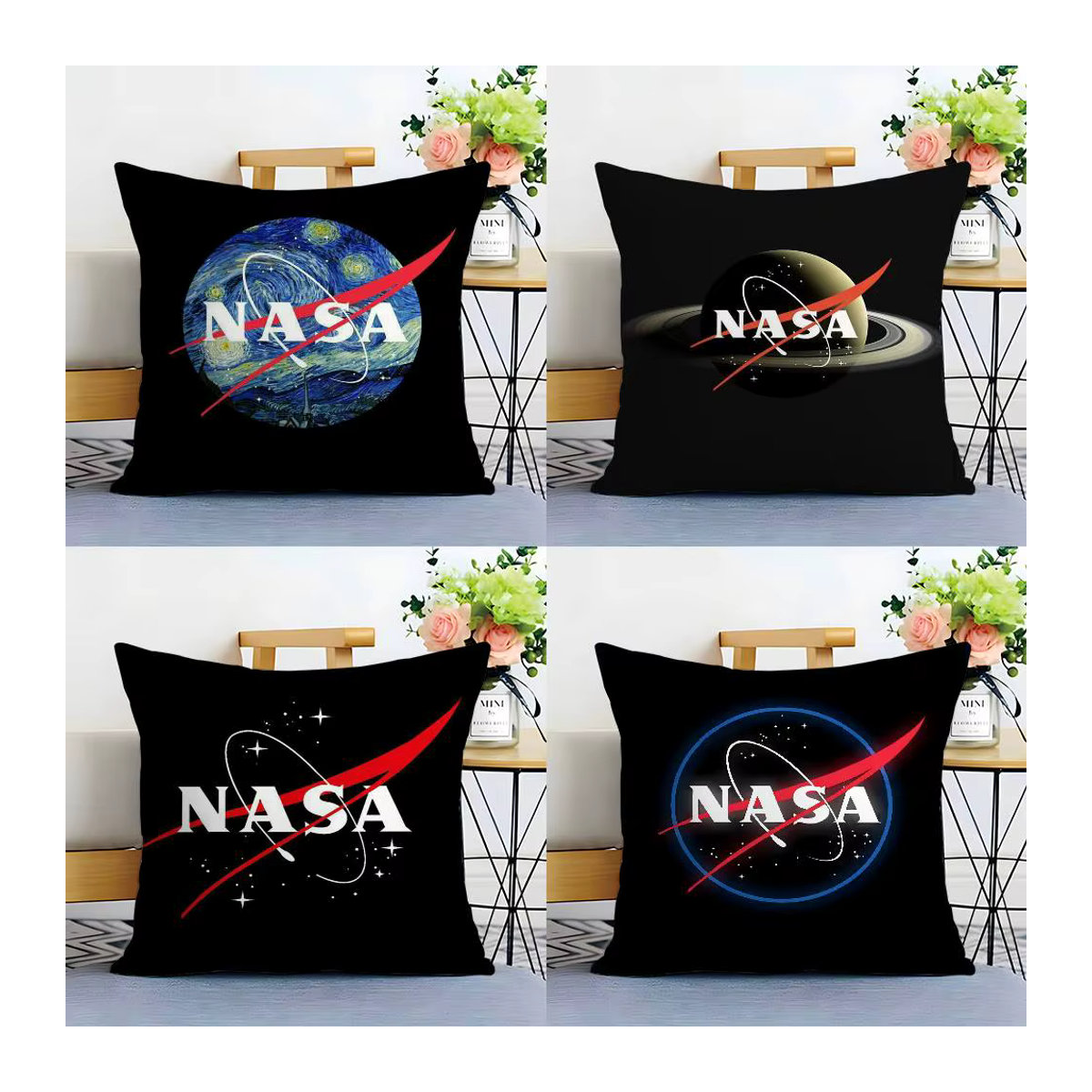 N-Nasa Space Kissenbezug aus weichem Plüschstoff in Schwarz, doppelseitig bedruckt und ästhetisch gestaltet - Bild 3