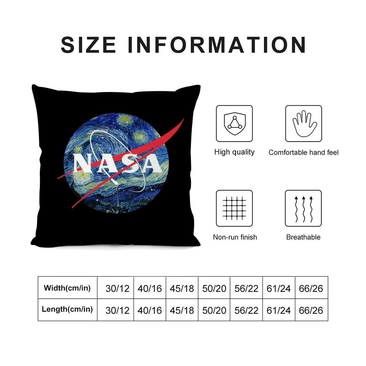 N-Nasa Space Kissenbezug aus weichem Plüschstoff in Schwarz, doppelseitig bedruckt und ästhetisch gestaltet - Bild 5