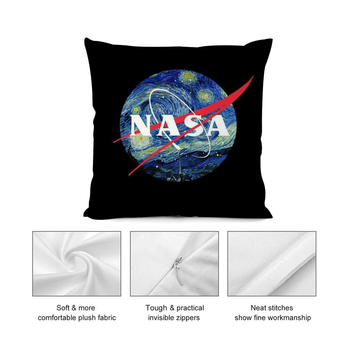 N-Nasa Space Kissenbezug aus weichem Plüschstoff in Schwarz, doppelseitig bedruckt und ästhetisch gestaltet - Bild 6