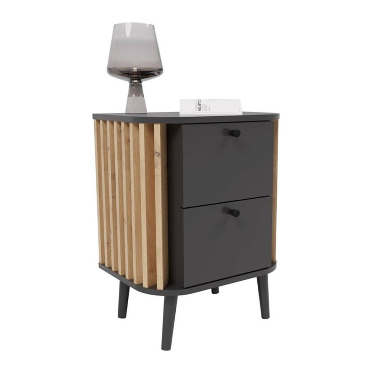 Nachttisch PURE von xonox.home in Grau Eiche mit 2 Schubladen, B/H/T: 45 x 60 x 33 cm - Bild 1