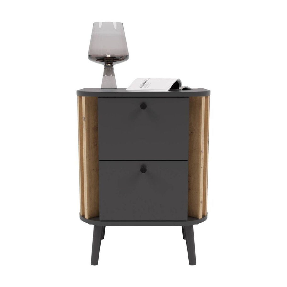 Nachttisch PURE von xonox.home in Grau Eiche mit 2 Schubladen, B/H/T: 45 x 60 x 33 cm - Bild 2