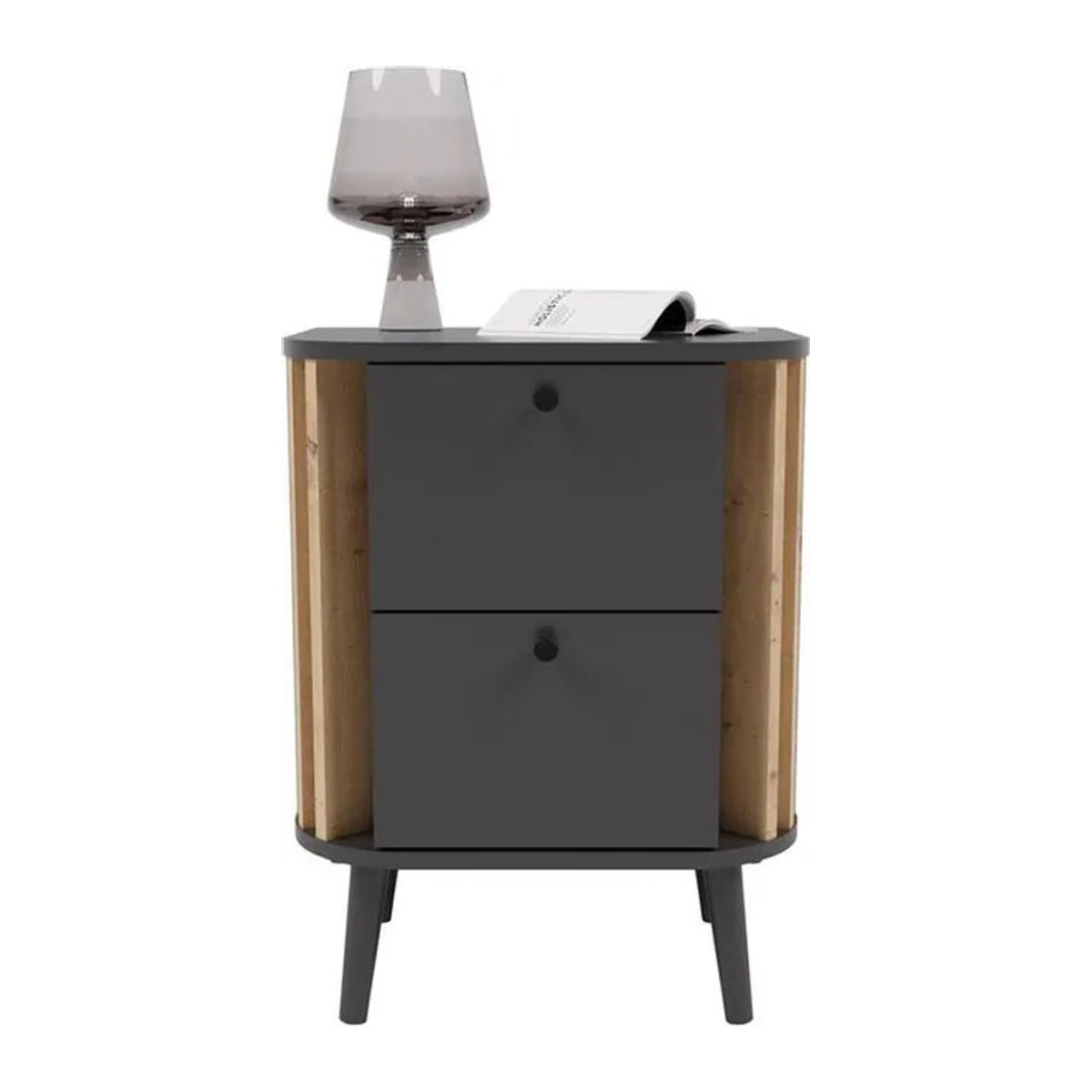 Nachttisch PURE von xonox.home in Grau Eiche mit 2 Schubladen, B/H/T: 45 x 60 x 33 cm - Bild 4