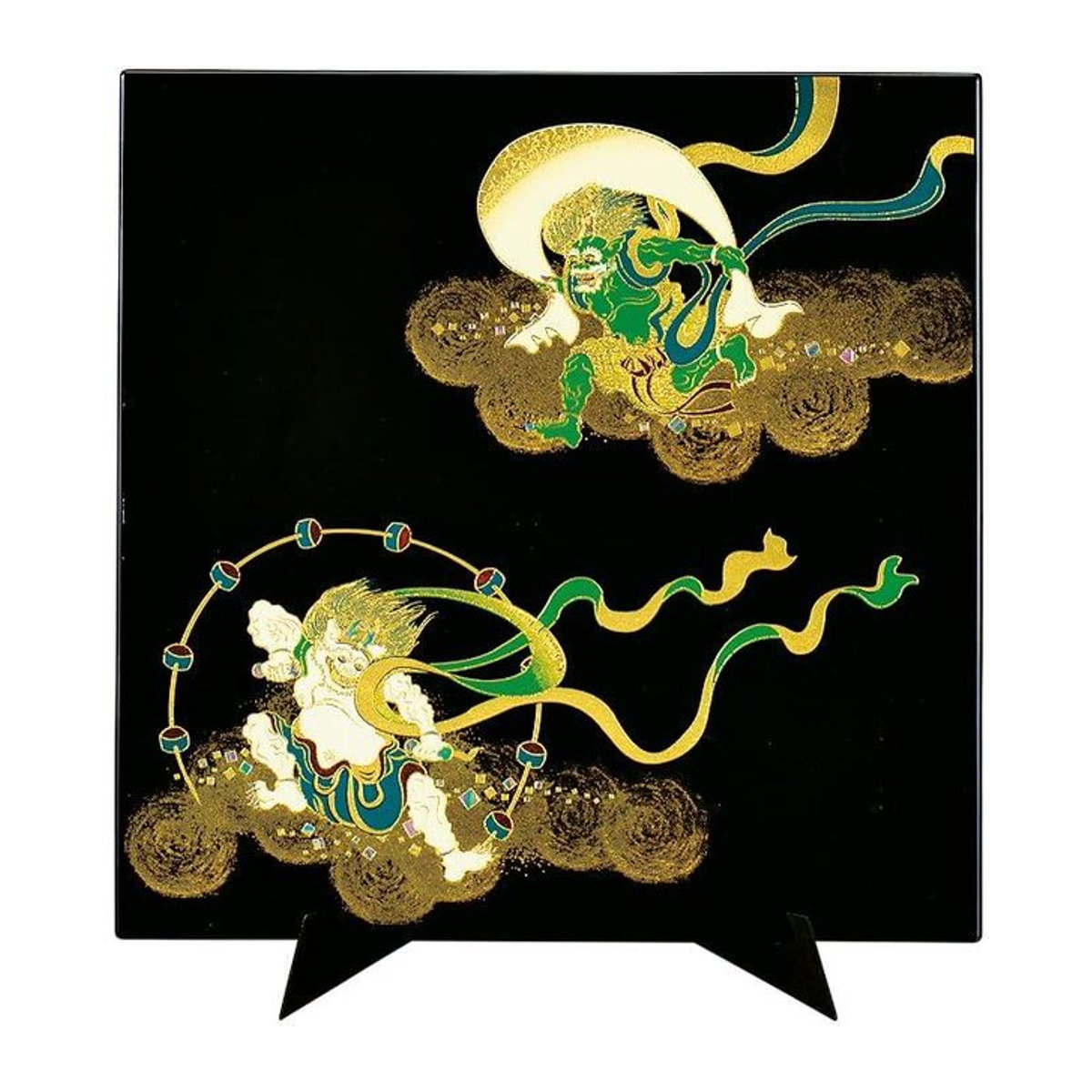 Nakatani Brüder Yamanaka Lackware Freistehende Lackwarenschale mit Stand Windgott und Donnergott Designs Schwarz B/T/H: 17,5 x 17,5 x 0,5 cm - Bild 1