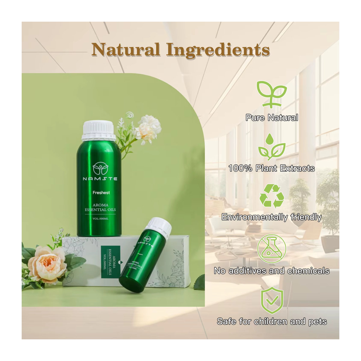 NAMASTE Aroma Diffusor mit ätherischem Öl 100ml in Grün aus Glas und Bambus - Bild 3