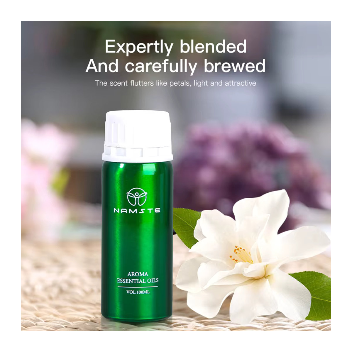 NAMASTE Aroma Diffusor mit ätherischem Öl 100ml in Grün aus Glas und Bambus - Bild 4