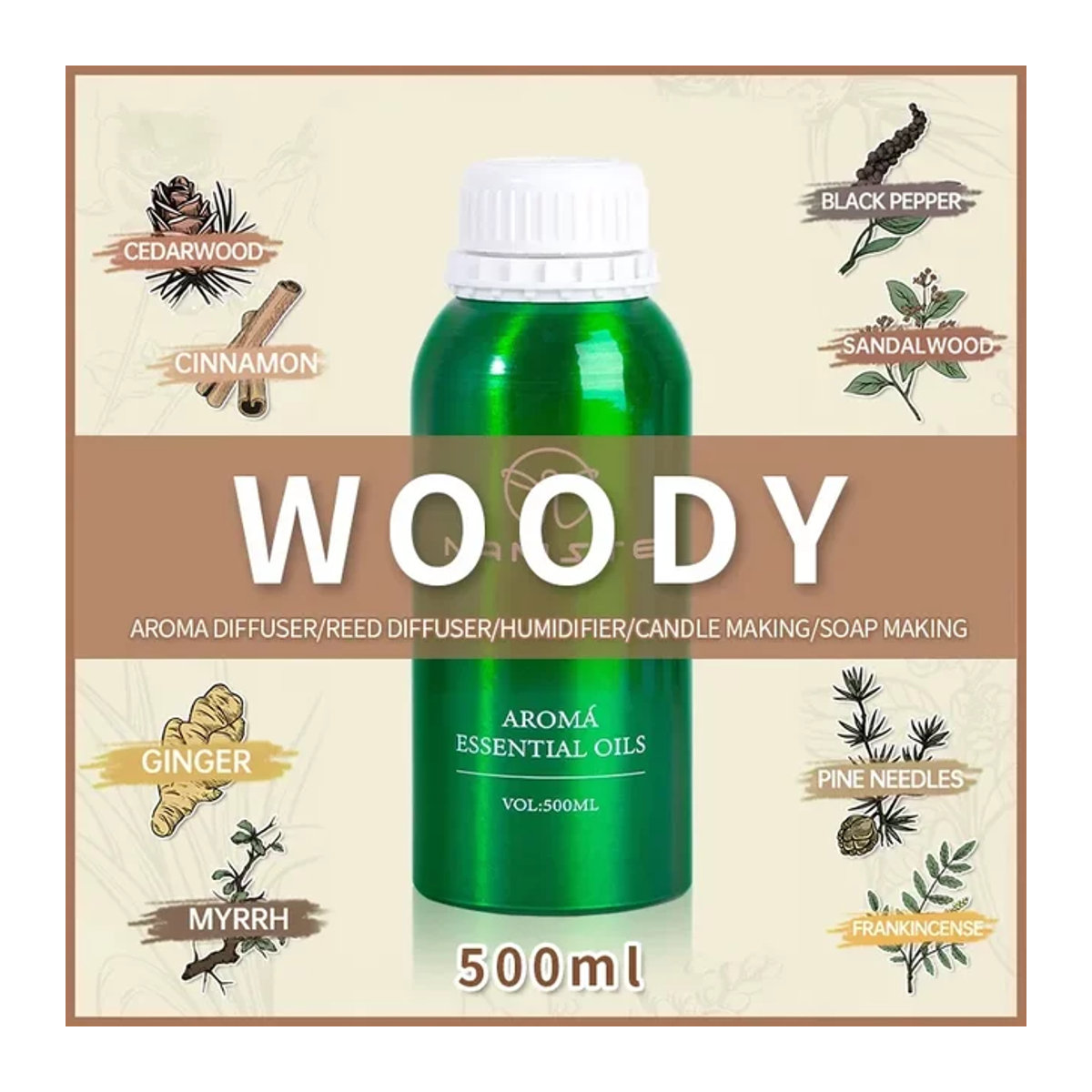 NAMASTE Diffusor Woody Collection mit ätherischem Zimtöl, 500 ml - Bild 1