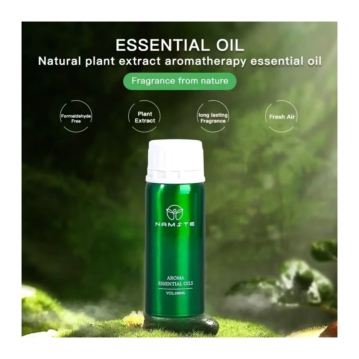 NAMSTE Ätherisches Öl Blumen Aroma-Diffusor mit 500 ml Duftöl für Zuhause und Hotel, Floral Amber Musk, Glas, Braun und Grün - Bild 1