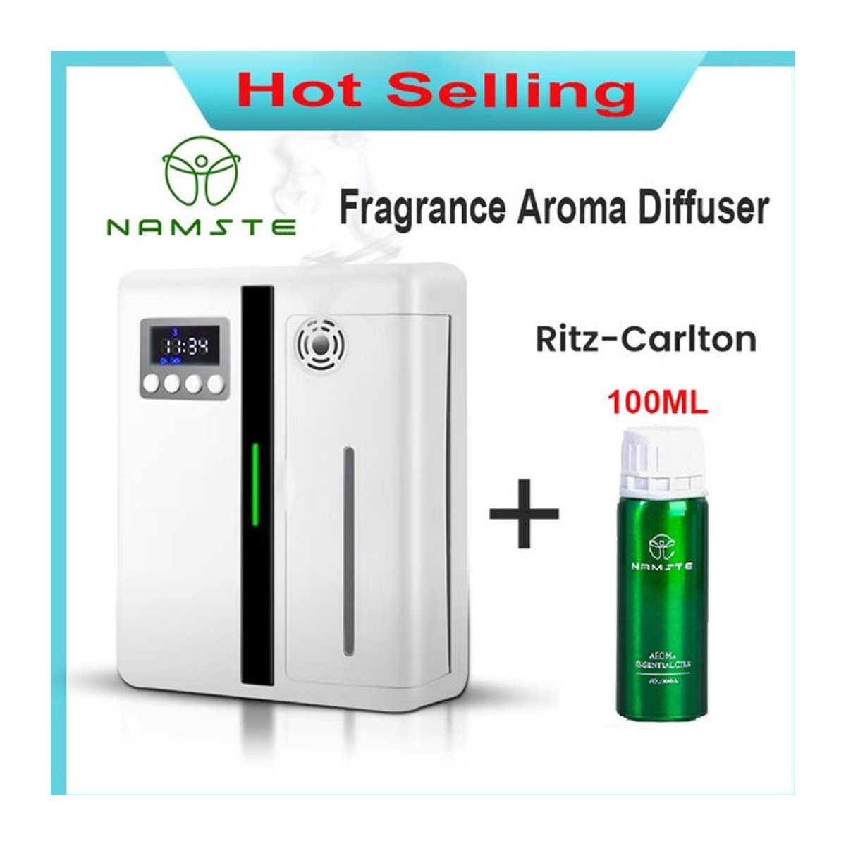 NAMSTE Elektrischer Aroma-Diffusor in Weiß mit 100 ml ätherischen Ölen, Intelligenter Lufterfrischer und Zerstäuber für dein Zuhause - Bild 1