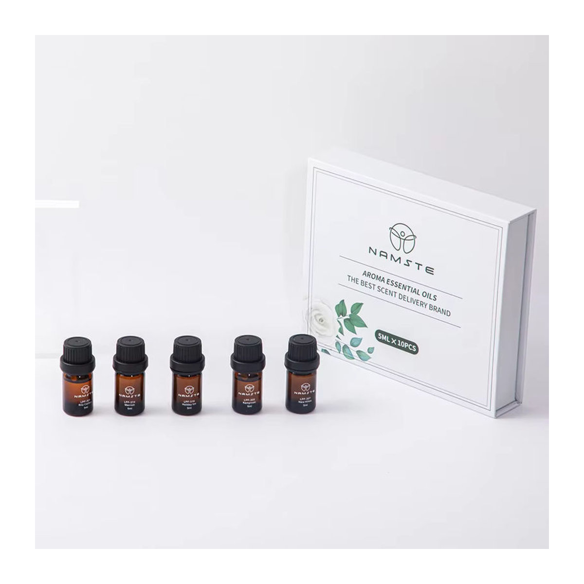 NAMSTE Set aus 10 ätherischen Ölen in Braun, 5 ml pro Flasche, ideal für Aroma-Diffusoren, Luftbefeuchter und Kerzenherstellung - Bild 3