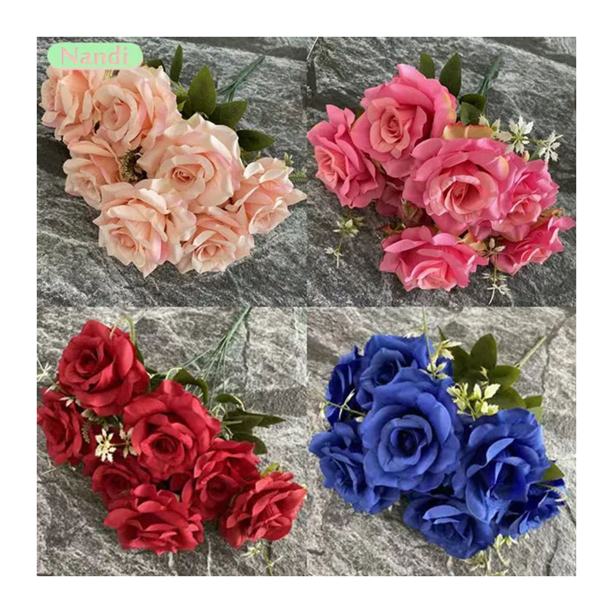 NANDI Künstliche Phönixrose in Grün, 7-köpfiges Blumenbouquet als Dekoration für Wohnzimmer und Innenräume - Bild 1