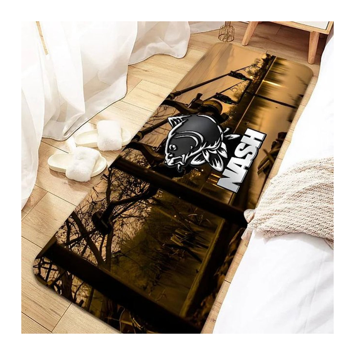 Nash Fishing Logo rutschfeste und waschbare Fußmatte für Eingang, Küche, Wohnzimmer, Flur oder Badezimmer mit Angler-Heimdeko, B/T: 40 x 120 cm - Bild 1