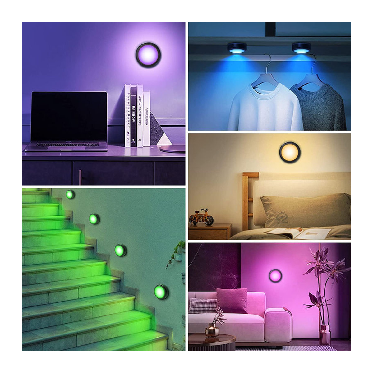 NATAWA 3er-Set RGB LED Nachtlichter mit Fernbedienung, dimmbare kabellose Unterbauleuchten aus Kunststoff für die Möbelbeleuchtung in der Küche, Bunt - Bild 7