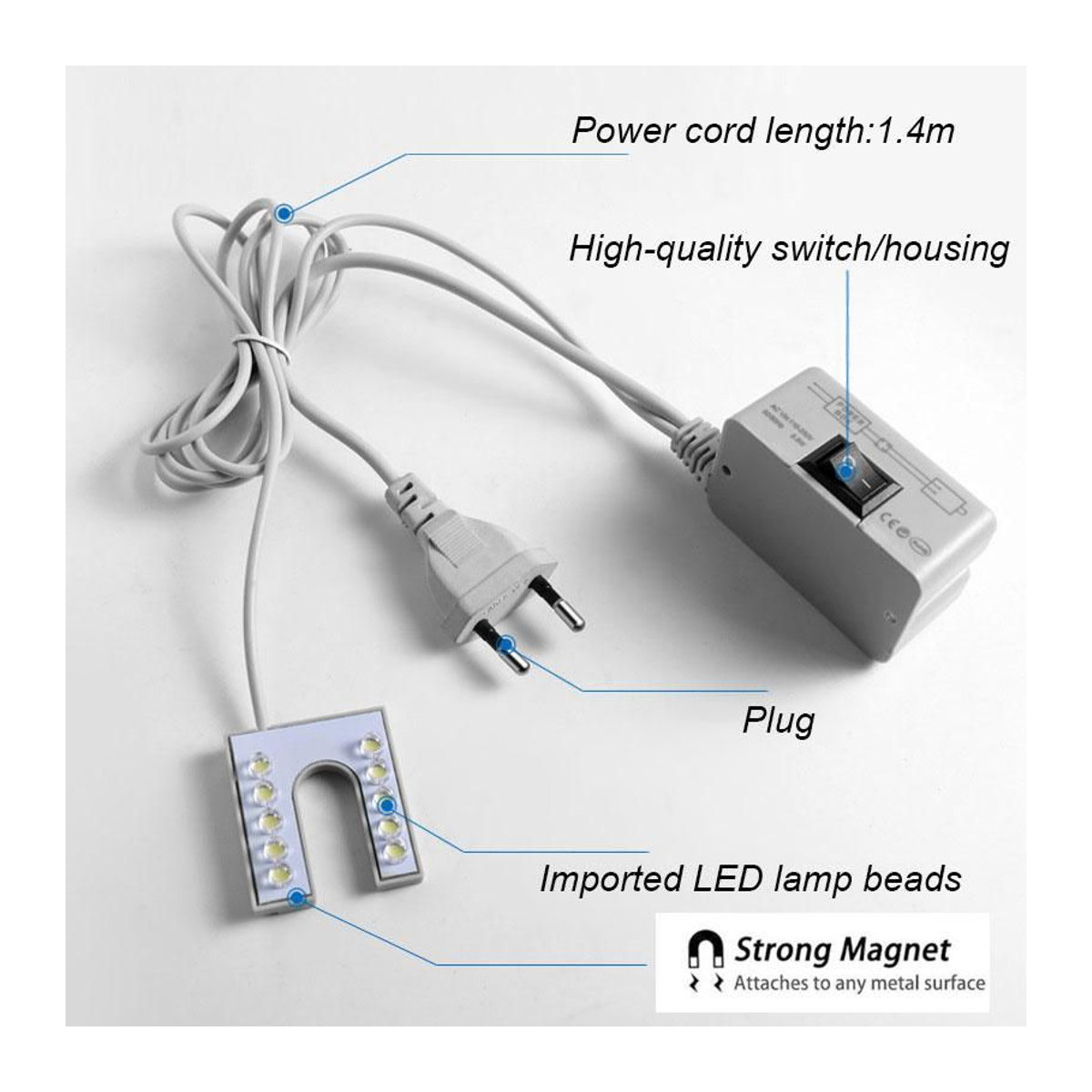 NATAWA Industrielle LED Arbeitsleuchte in U-Form mit 10 LEDs, Magnetische Nähmaschinenleuchte für Werkbänke und Bohrmaschinen, Weiß - Bild 2