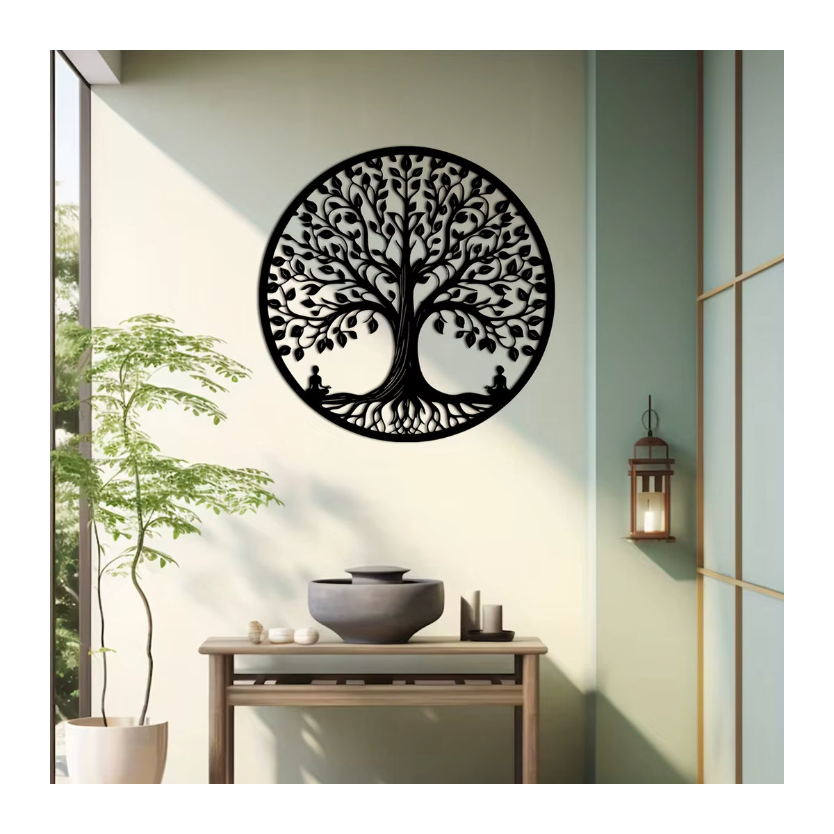 Naturbaum Retro Eisenbaum des Lebens Wandkunst aus Metall in Schwarz, runde lasergeschnittene Linienkunst für deine Wanddekoration - Bild 3