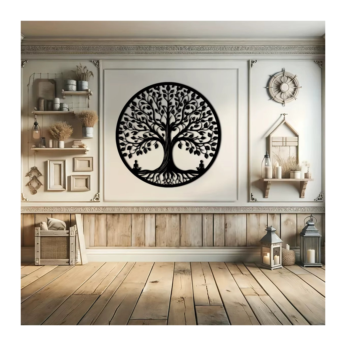 Naturbaum Retro Eisenbaum des Lebens Wandkunst aus Metall in Schwarz, runde lasergeschnittene Linienkunst für deine Wanddekoration - Bild 4